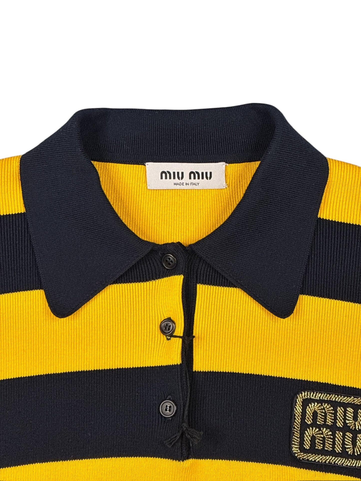 Miu Miu Striped Cotton-Blend Polo Sweater
