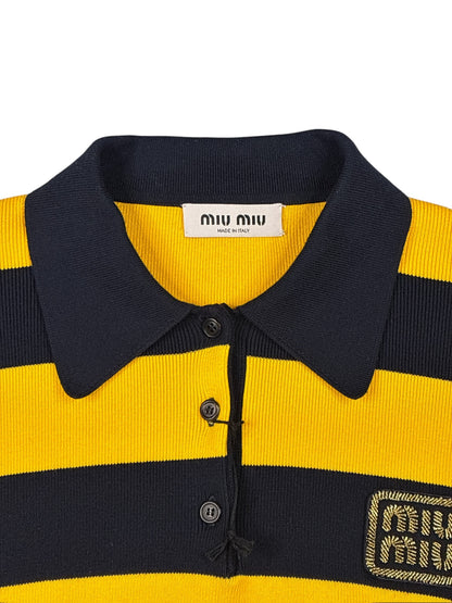 Miu Miu Striped Cotton-Blend Polo Sweater