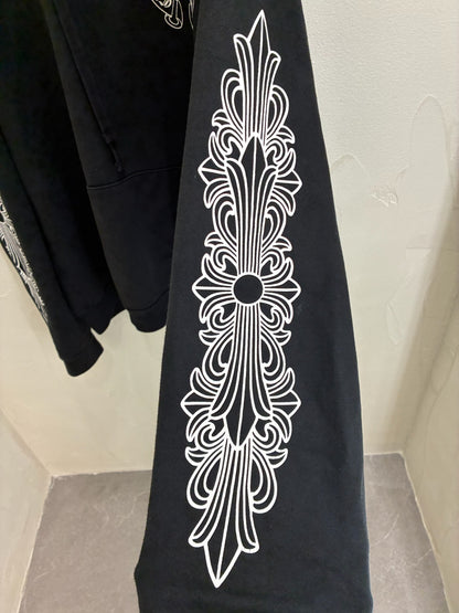 Chrome Hearts Horseshoe Floral Cross Sleeve Hoodie 'Black'
