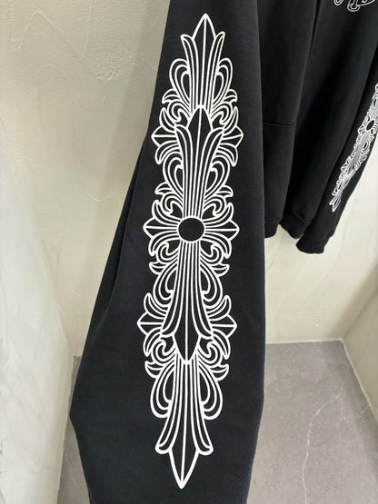 Chrome Hearts Horseshoe Floral Cross Sleeve Hoodie 'Black'