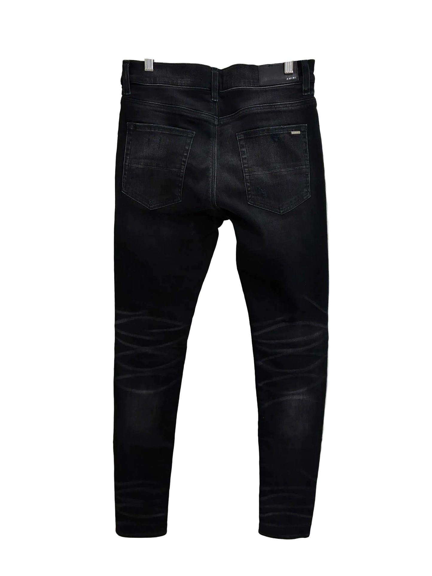 Amiri MX1 Cracked Paint Jeans In aged Black With Blue Patches