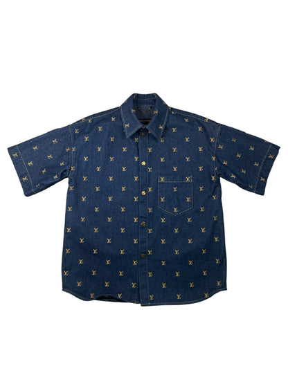 Louis Vuitton Embroidered Signature Short-Sleeved Denim Shirt