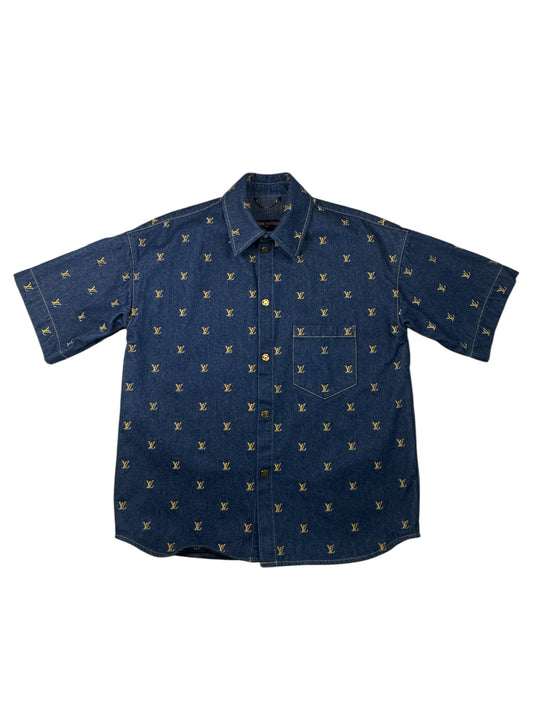 Louis Vuitton Embroidered Signature Short-Sleeved Denim Shirt