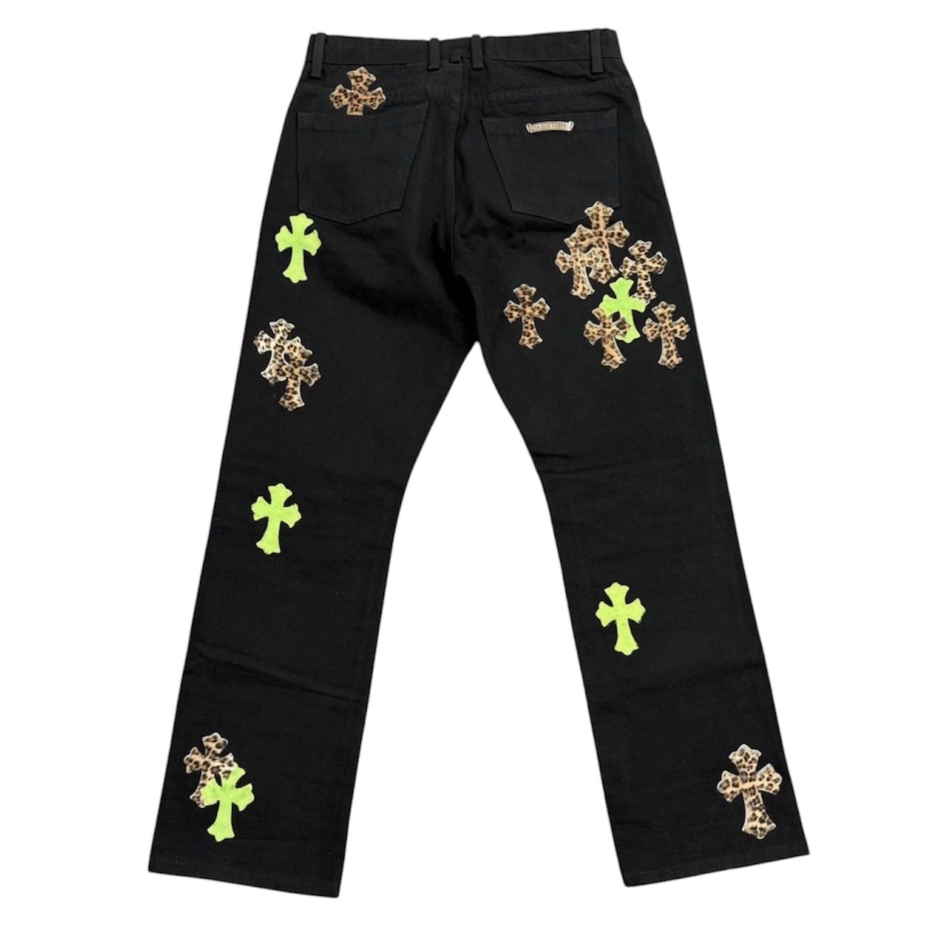 Chrome Hearts Cheetah And Green Cross Patch Jeans