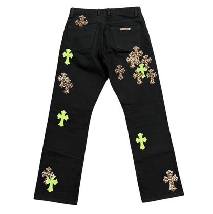 Chrome Hearts Cheetah And Green Cross Patch Jeans