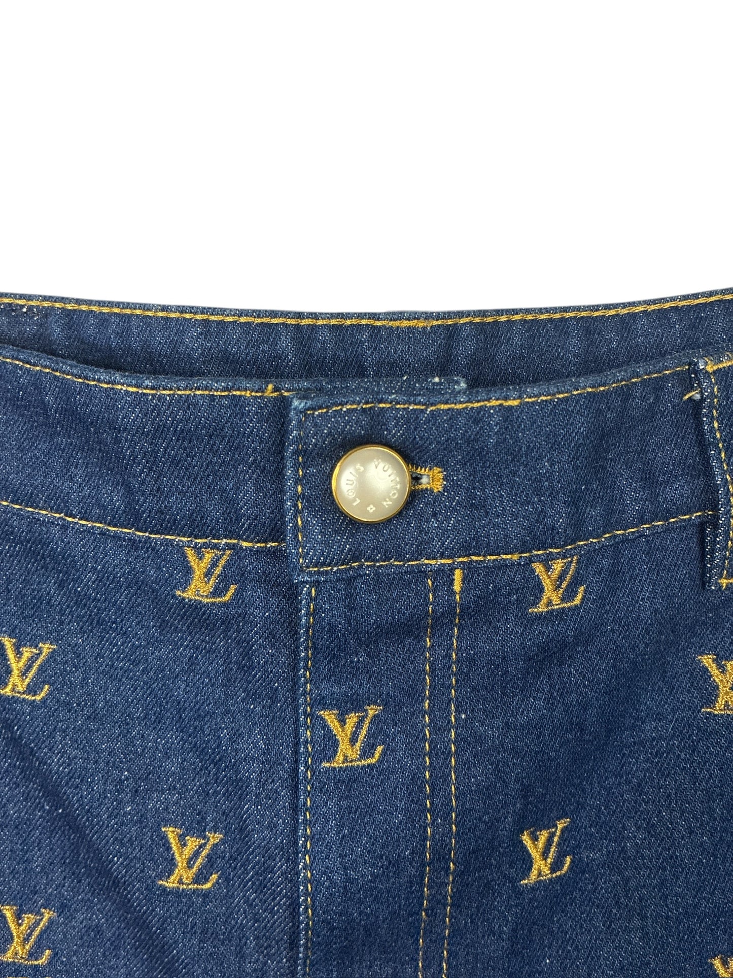 Louis Vuitton Embroidered Signature Denim Shorts