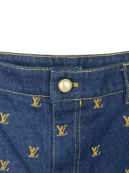 Louis Vuitton Embroidered Signature Denim Shorts