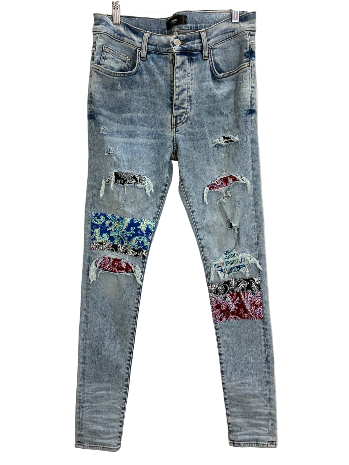 Amiri Pajama Art Patch Skinny Jeans Blue
