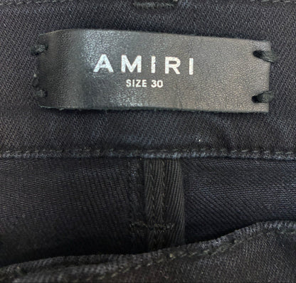 Amiri MX1 Cracked Paint Jeans In aged Black With Blue Patches