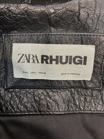 Zara x Rhuigi Genuine Leather Varsity Bomber Jacket 'Black and White'