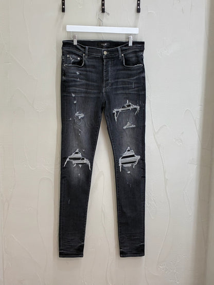 Amiri MX1 Leather Jeans Storm Grey