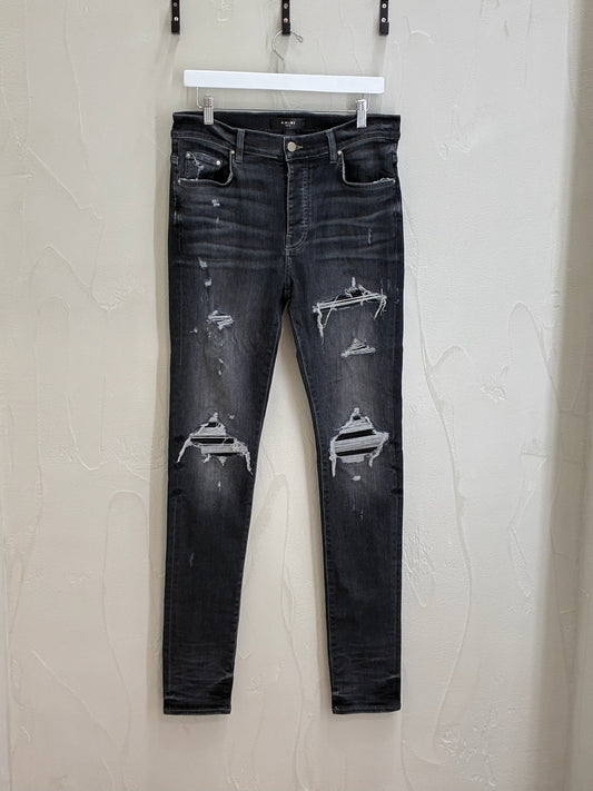 Amiri MX1 Leather Jeans Storm Grey