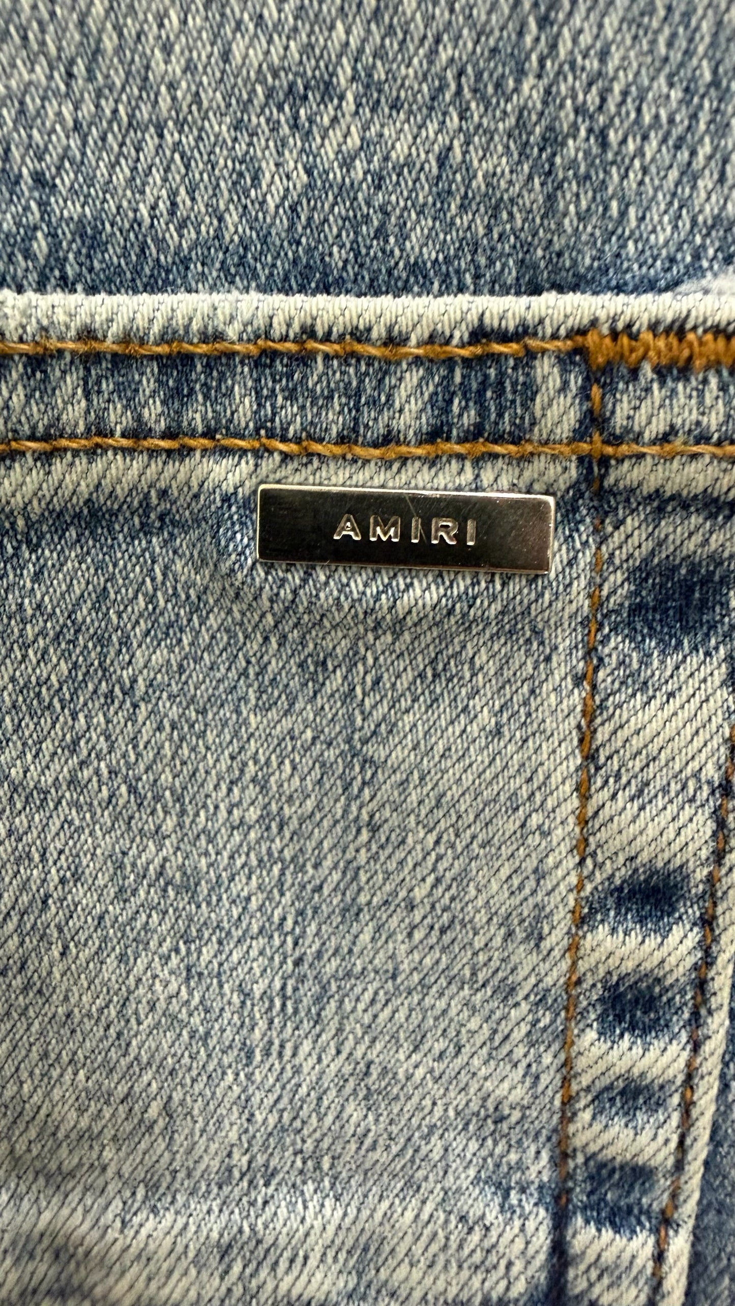 Amiri Pajama Art Patch Skinny Jeans Blue
