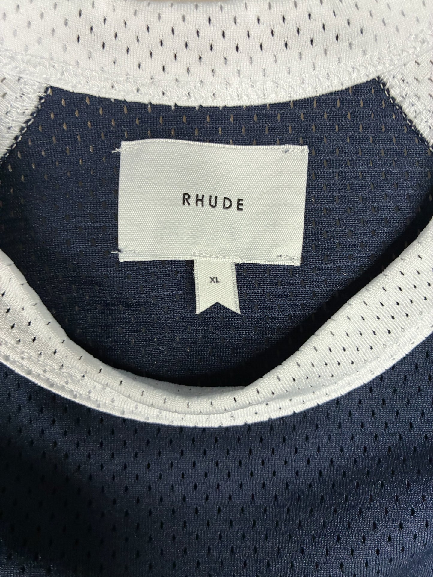 Rhude Racing Logo Mesh T-Shirt (Navy / White)