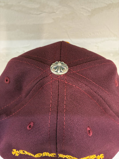 Chrome Hearts Embroidered CH Logo Baseball Hat Burgundy