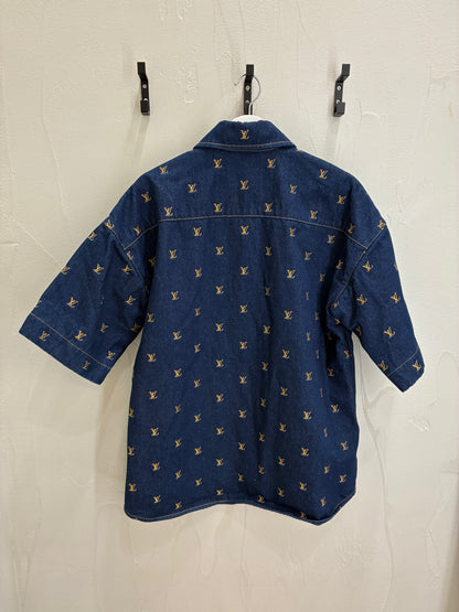 Louis Vuitton Embroidered Signature Short-Sleeved Denim Shirt