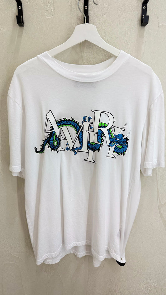 AMIRI White Dragon Cyan Print T-Shirt