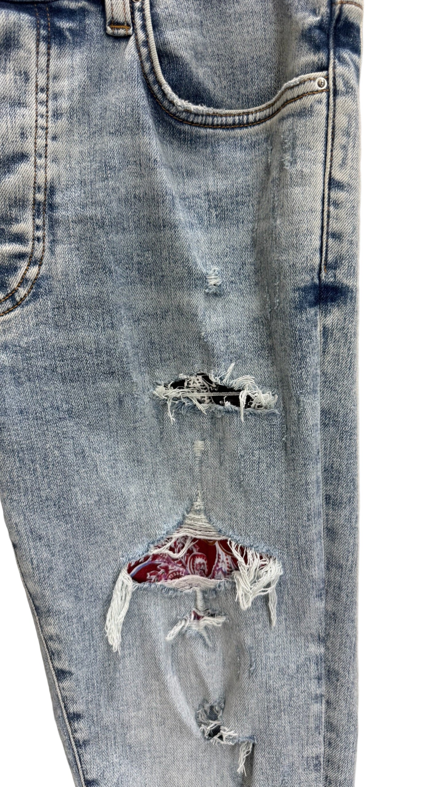 Amiri Pajama Art Patch Skinny Jeans Blue