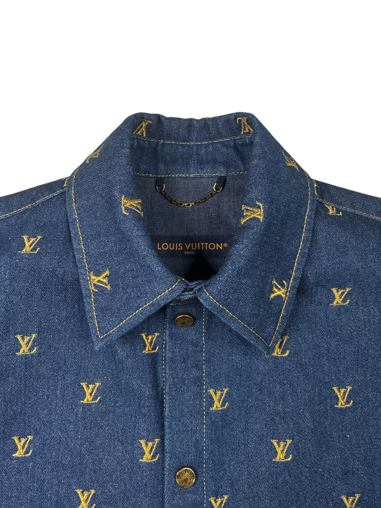 Louis Vuitton Embroidered Signature Short-Sleeved Denim Shirt