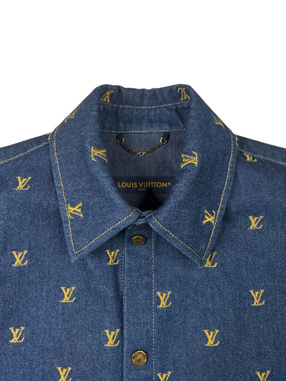 Louis Vuitton Embroidered Signature Short-Sleeved Denim Shirt