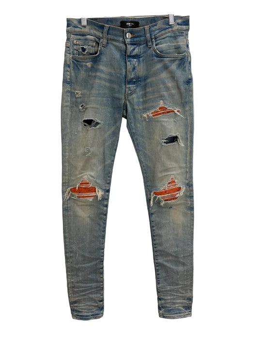 Amiri MX1 Cracked Paint Jeans Orange Patch