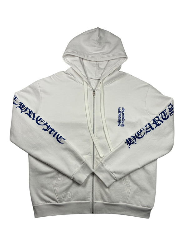 Chrome Hearts Verticale Logo Zip Up Hoodie White