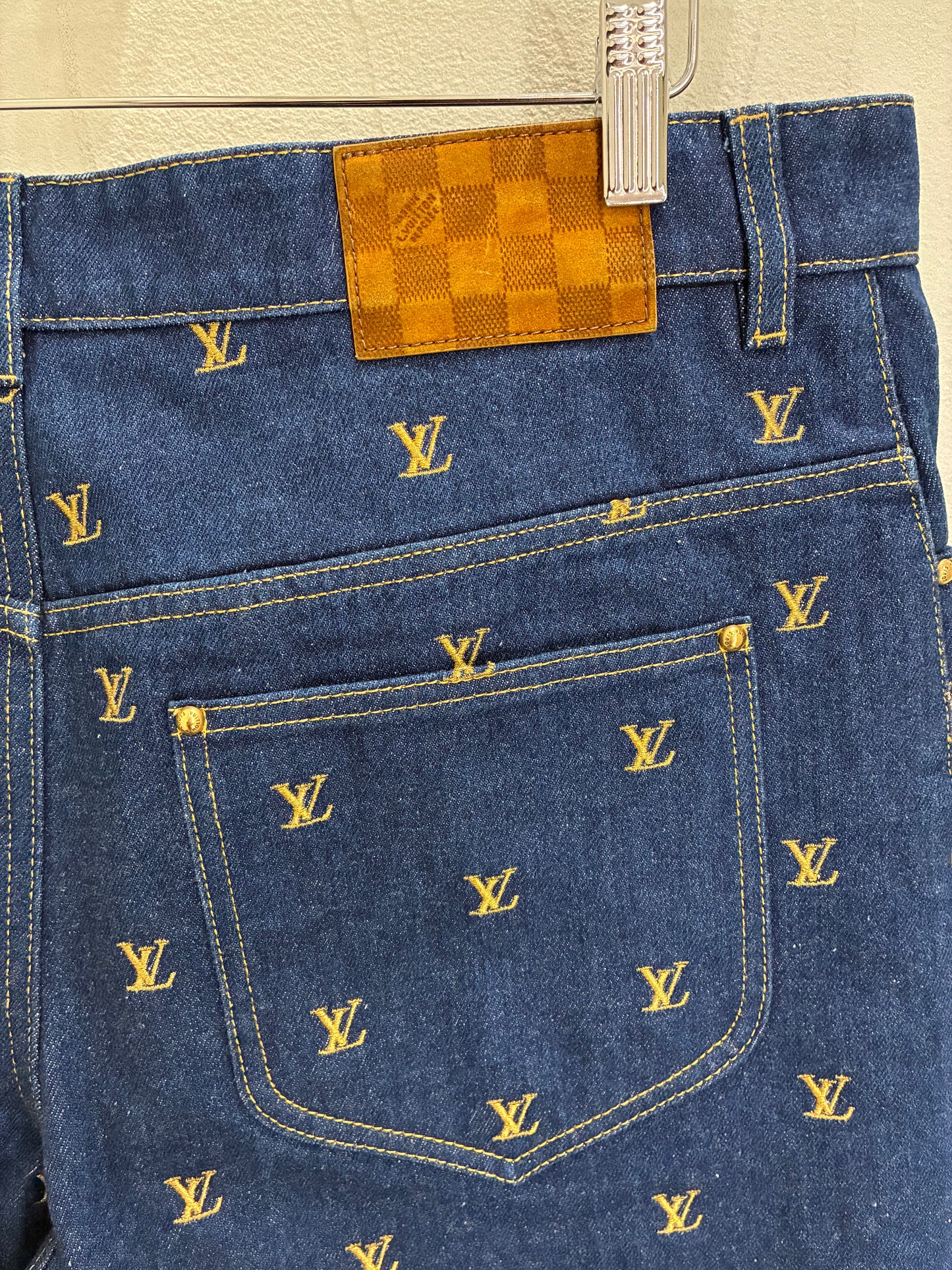 Louis Vuitton Embroidered Signature Denim Shorts