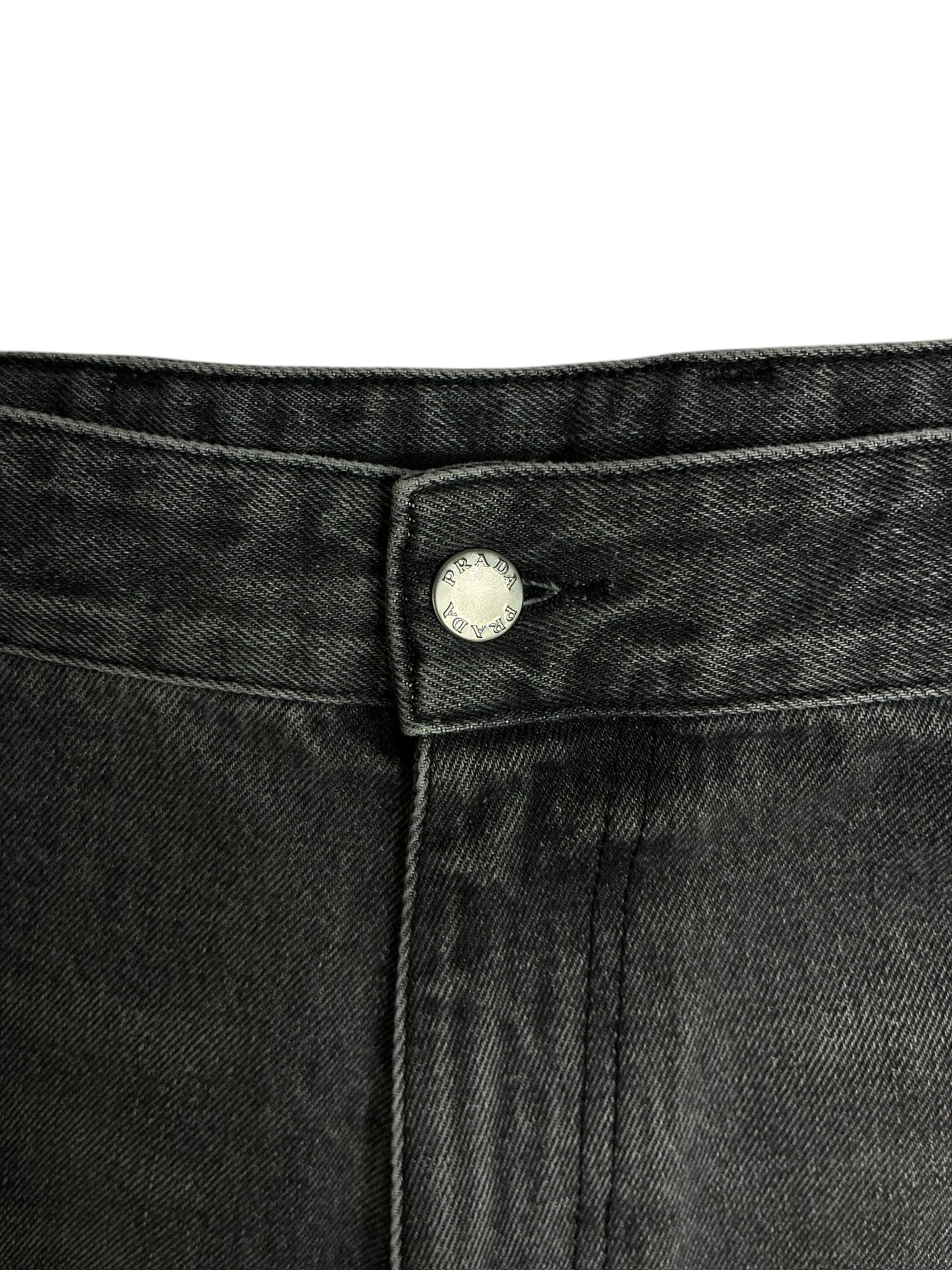Prada Washed Grey Denim Wide Jeans