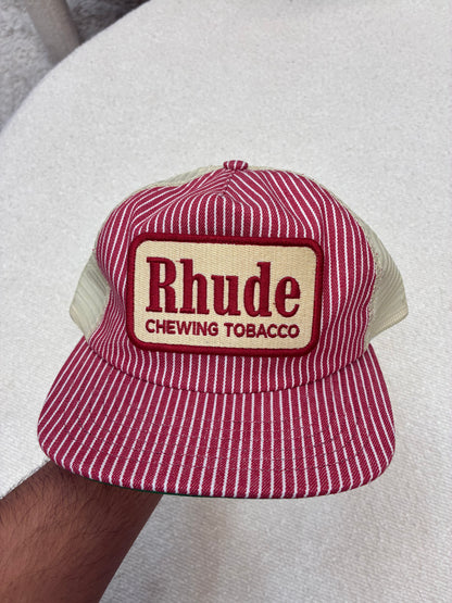 Rhude Striped Tobacco Trucker Hat Red