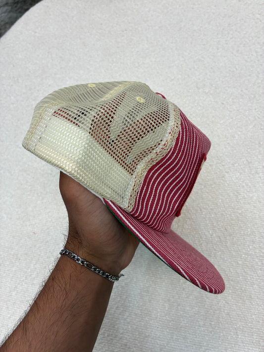 Rhude Striped Tobacco Trucker Hat Red