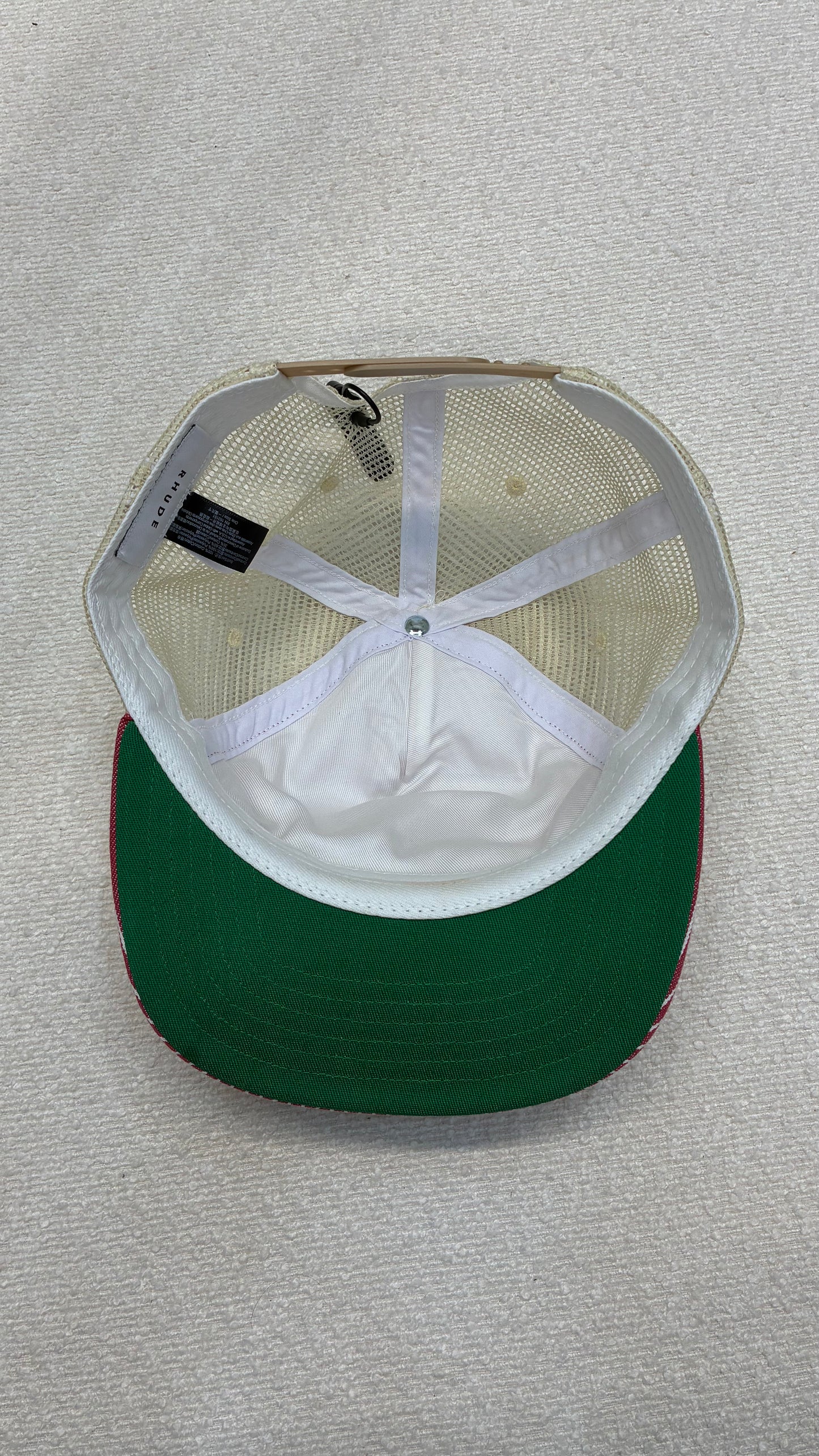 Rhude Striped Tobacco Trucker Hat Red