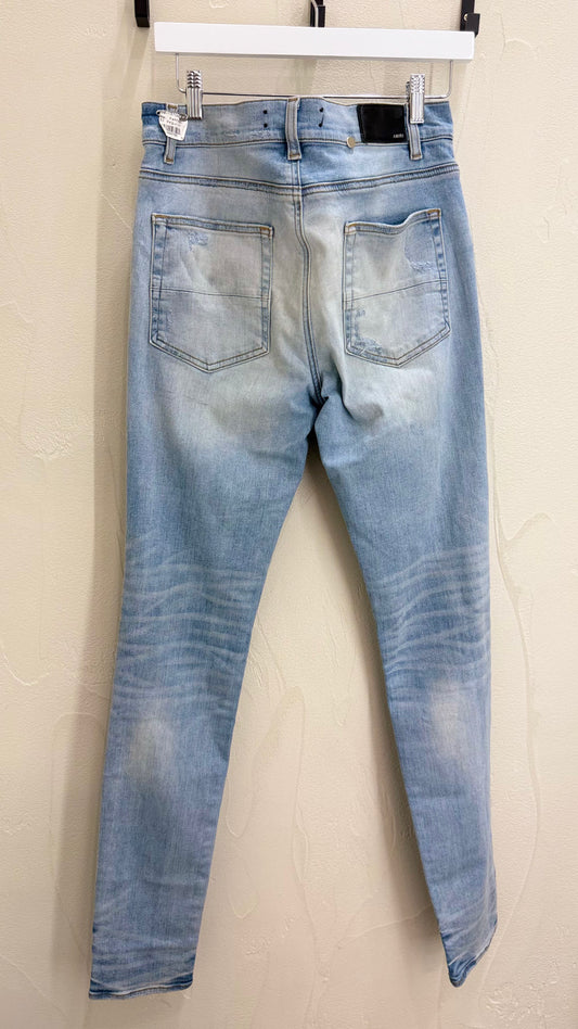 Amiri MX1 Art Patchwork Distressed Stretch-Denim Jeans
