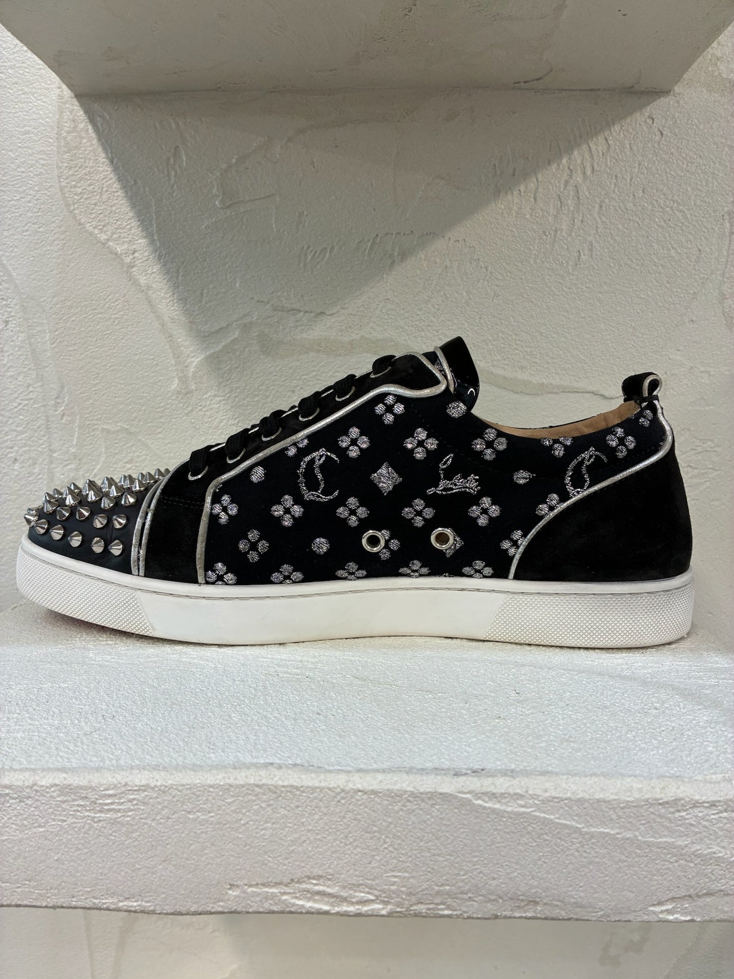 Christian Louboutin Junior Flat Spikes Black Silver