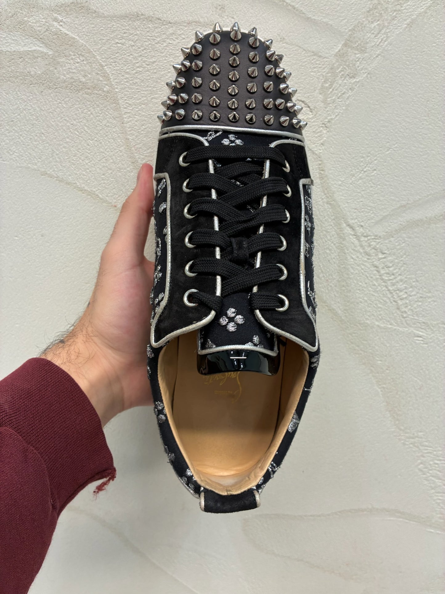 Christian Louboutin Junior Flat Spikes Black Silver
