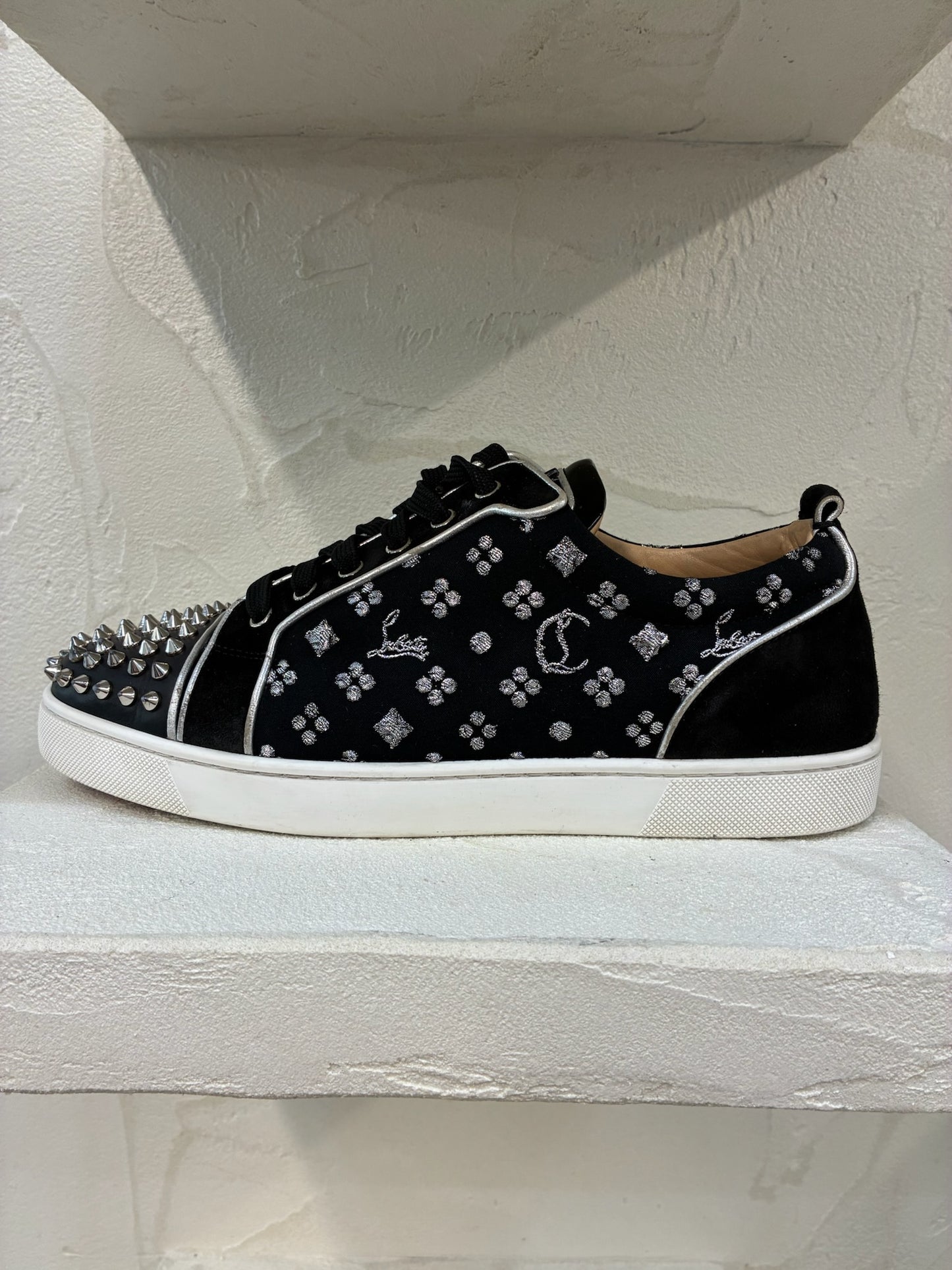 Christian Louboutin Junior Flat Spikes Black Silver