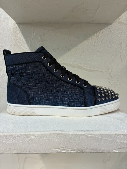 Christian Louboutin Denim Weave Spiked Oralto High-Top Sneaker