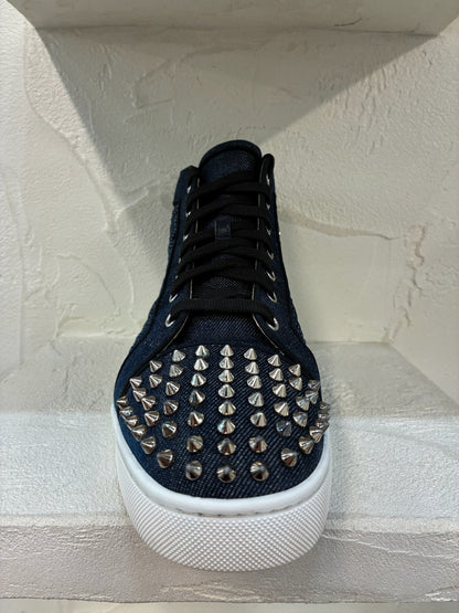 Christian Louboutin Denim Weave Spiked Oralto High-Top Sneaker