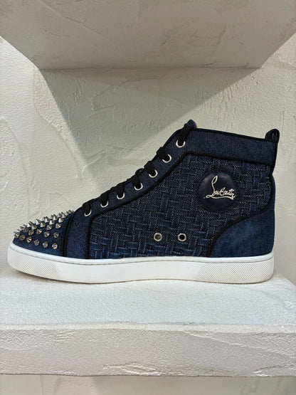 Christian Louboutin Denim Weave Spiked Oralto High-Top Sneaker
