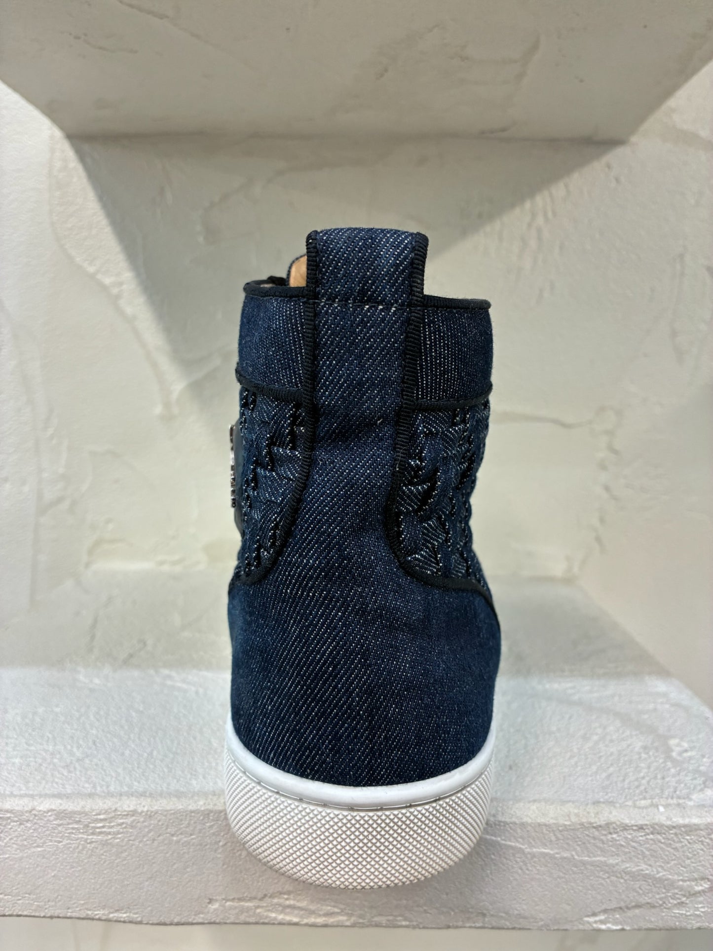 Christian Louboutin Denim Weave Spiked Oralto High-Top Sneaker