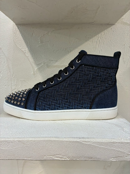 Christian Louboutin Denim Weave Spiked Oralto High-Top Sneaker