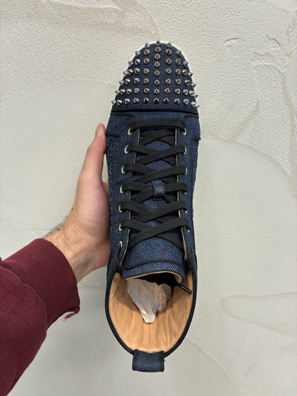 Christian Louboutin Denim Weave Spiked Oralto High-Top Sneaker