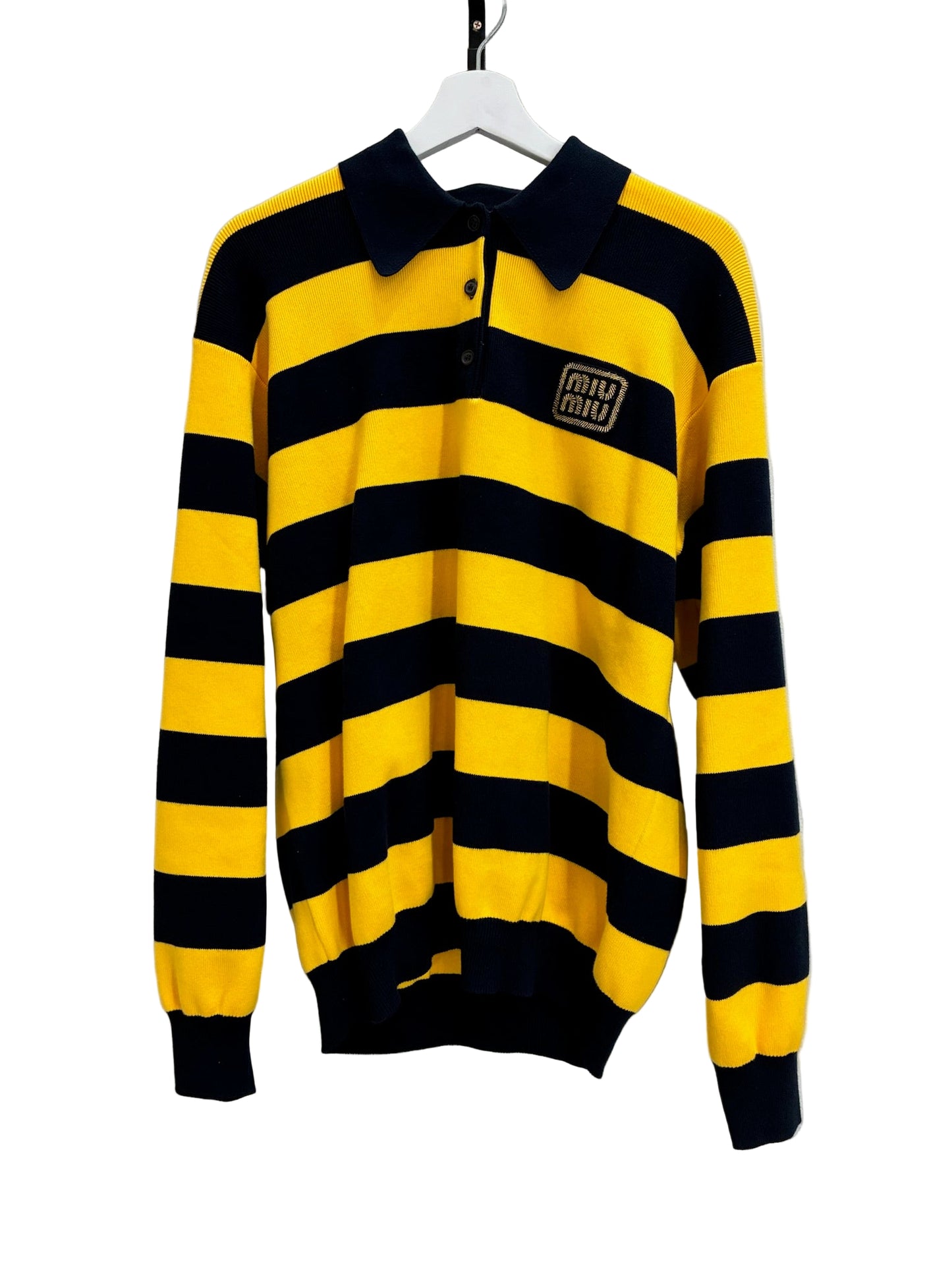 Miu Miu Striped Cotton-Blend Polo Sweater